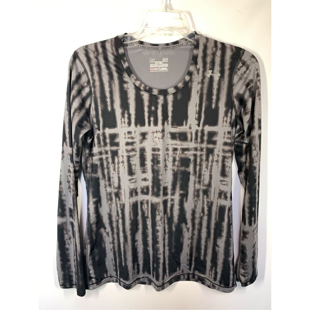 Under Armour Women's Tie-Dye HeatGear Fitted Long Sleeve Top Grey Black Size LG